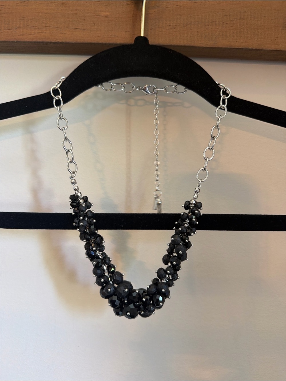 Faceted Black Bead Cluster Necklace - Elegant Statement